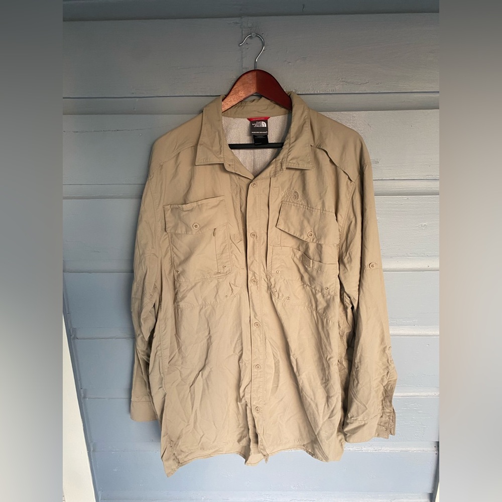 THE NORTH FACE Long Sleeve Khaki Tan Beige Shirt Mens Large Outdoors XXXL